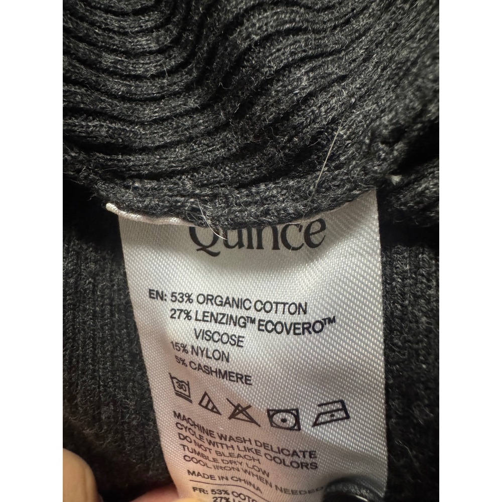 Quince Organic Cotton Cashmere Ribbed Cardigan Sweater Charcoal Gray Small - Picture 6 of 7